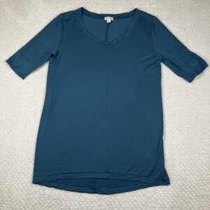 Hanro Womens Yoga Style Shirt Small Modal Strech Blue Crewneck Casual